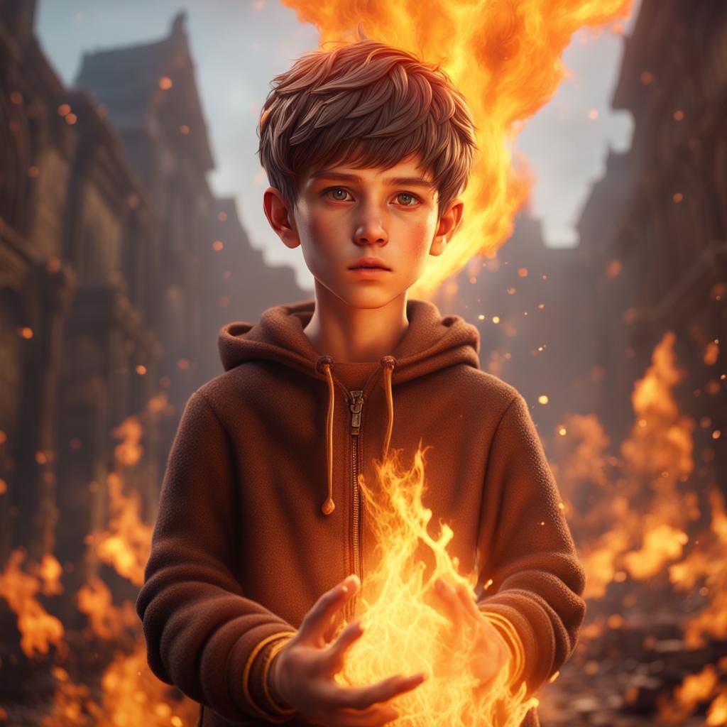 Boy Cloaked in Fire: Fantasy Concept Art