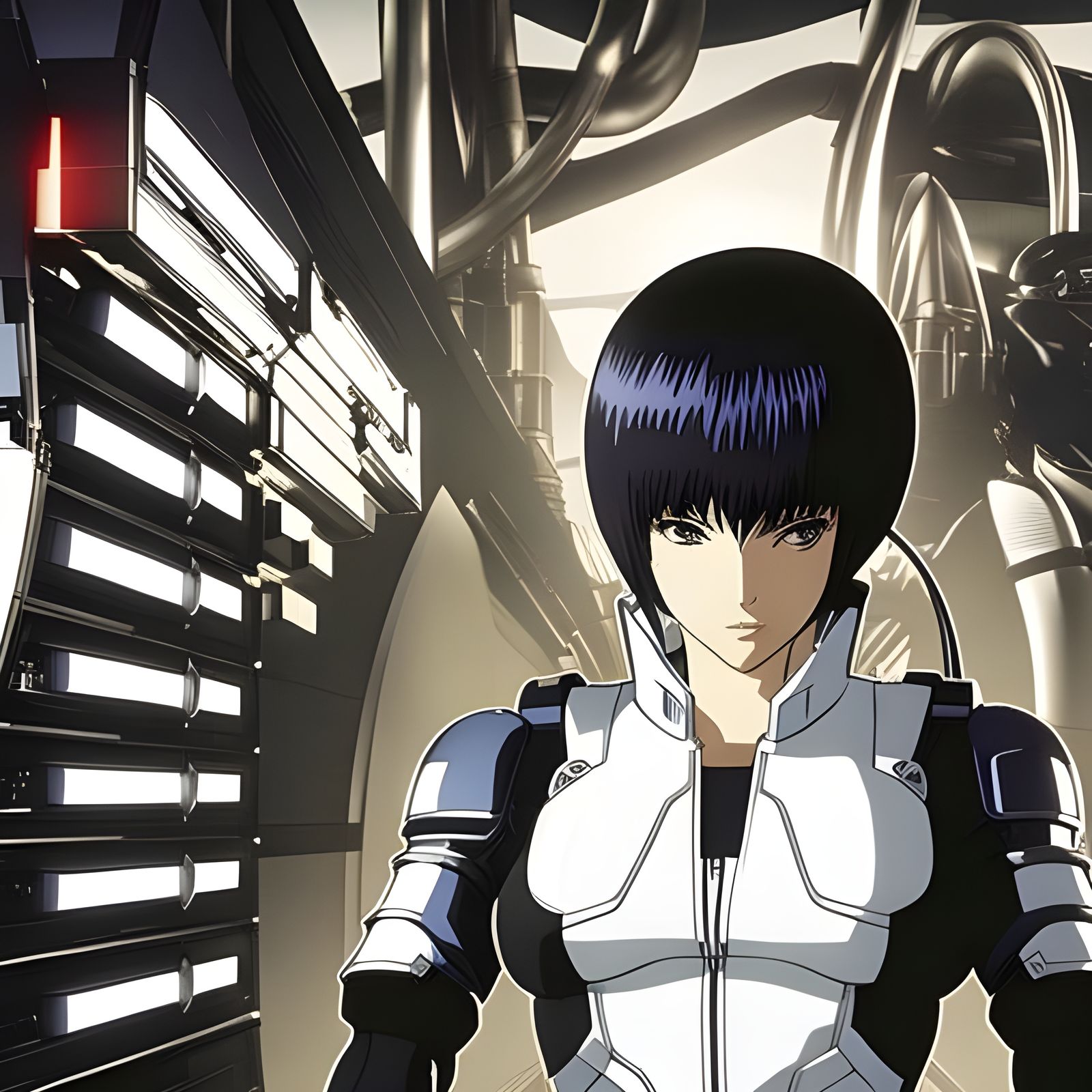 Motoko Kusanagi in Cyberpunk Anime Style
