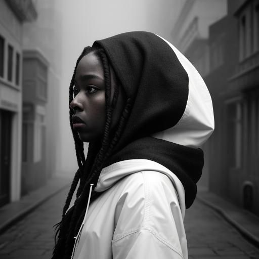 Double exposure. (Black and White image:1.9). Side profile p...