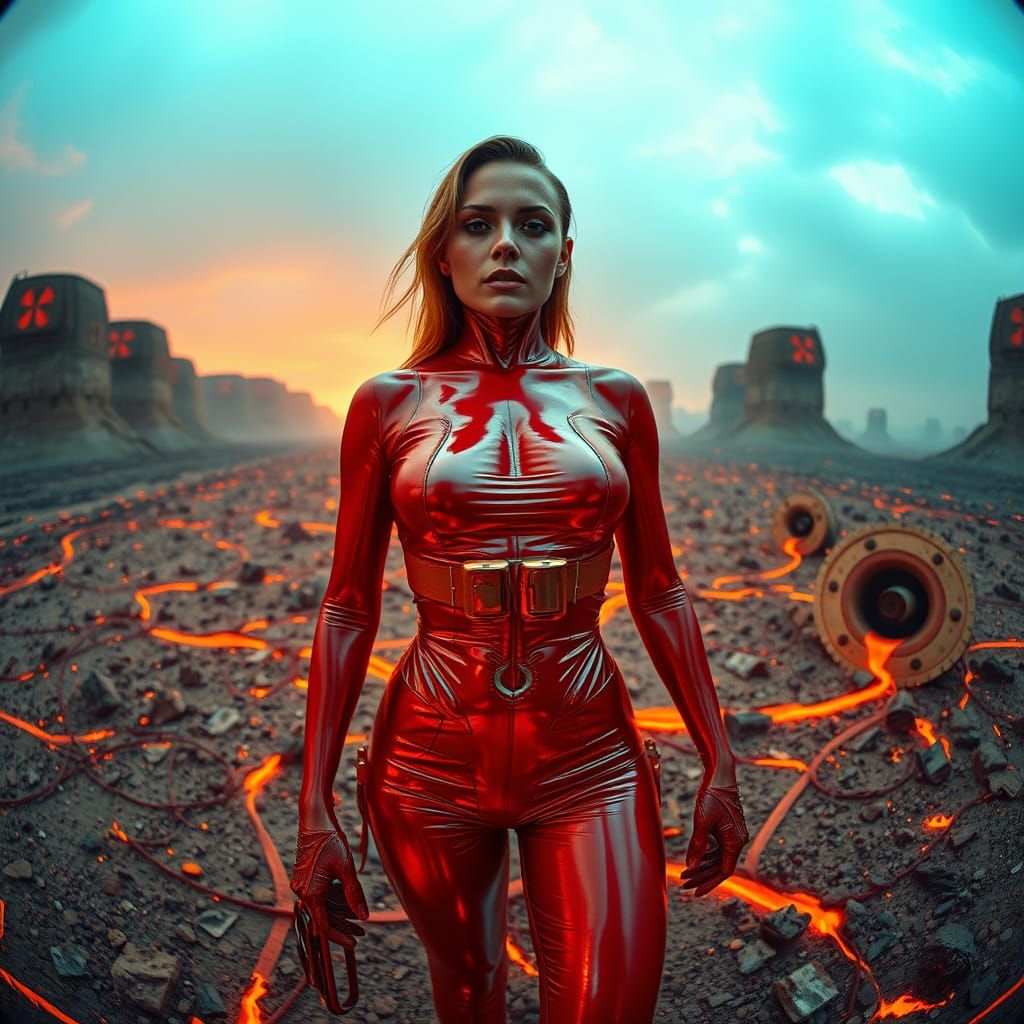 Cyberpunk Goddess Amidst Nuclear Ruin