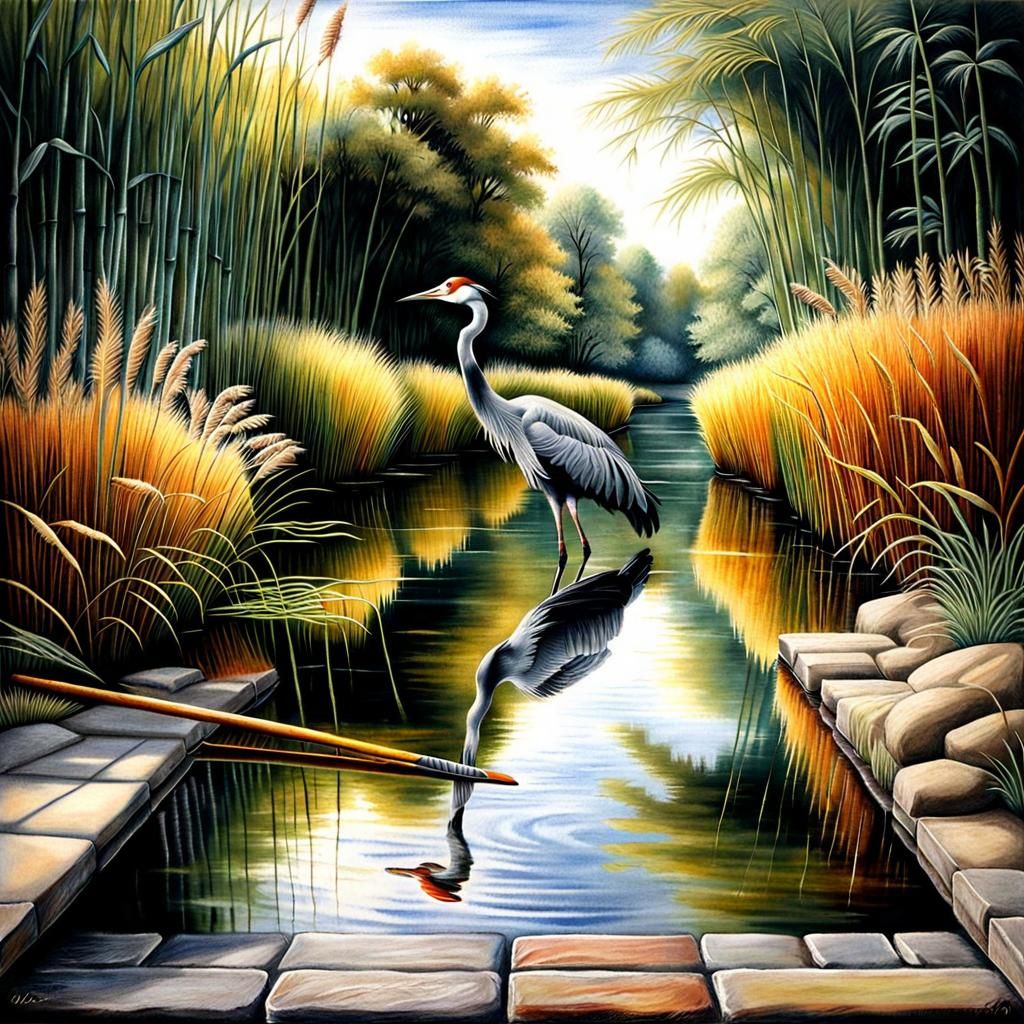 Surreal Chalk Art Crane in 3D Illusion