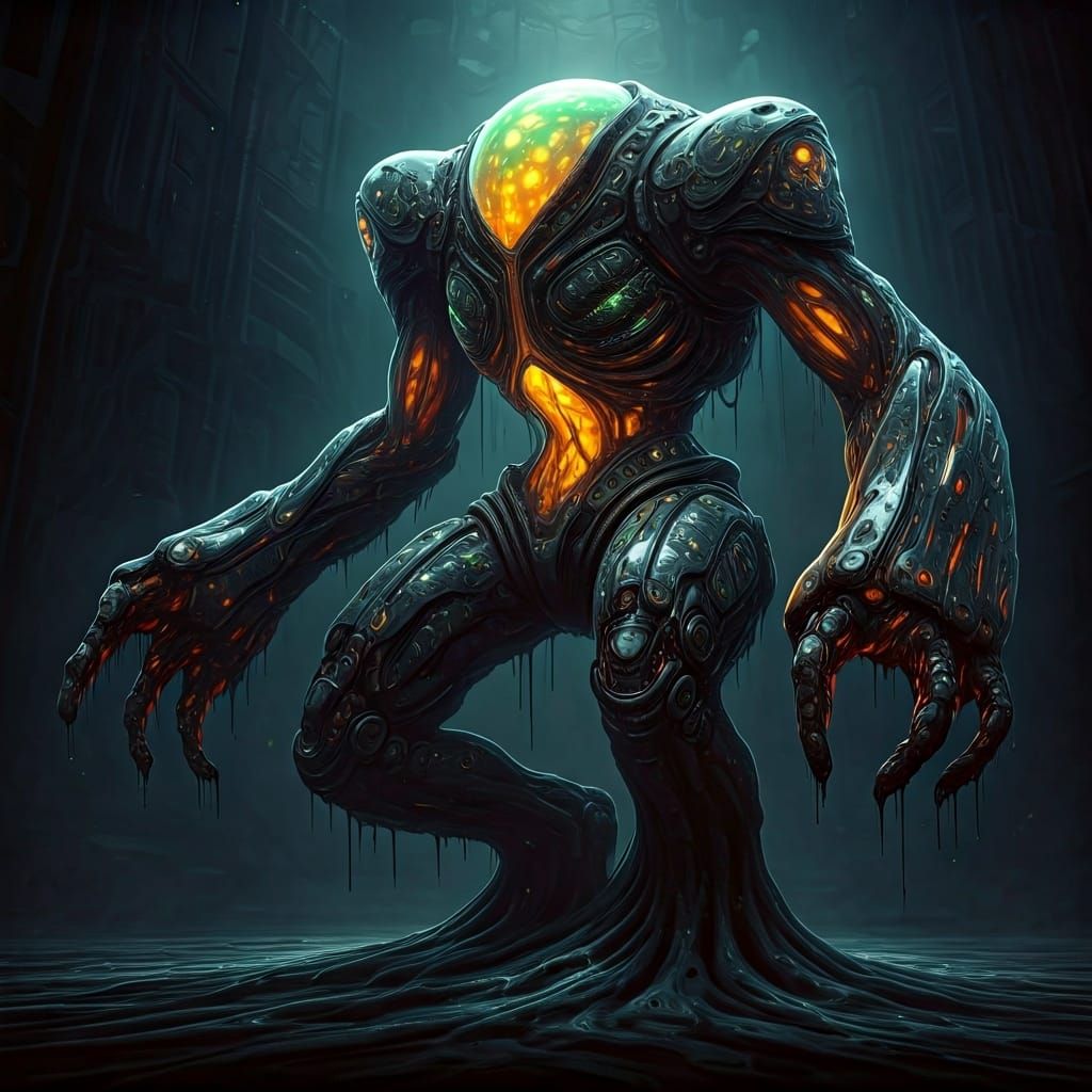 Biomechanical Goo Juggernaut in Dark Futuristic Style