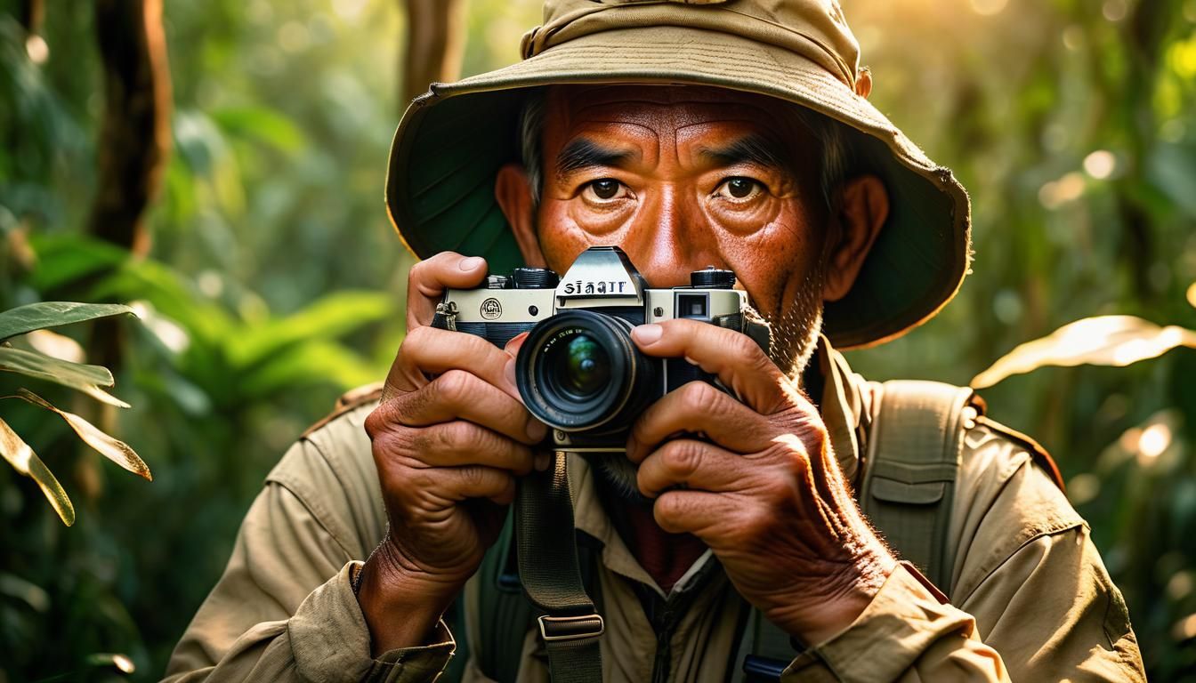 Wildlife Photographer in Amazon Rainforest: Golden Light Por...