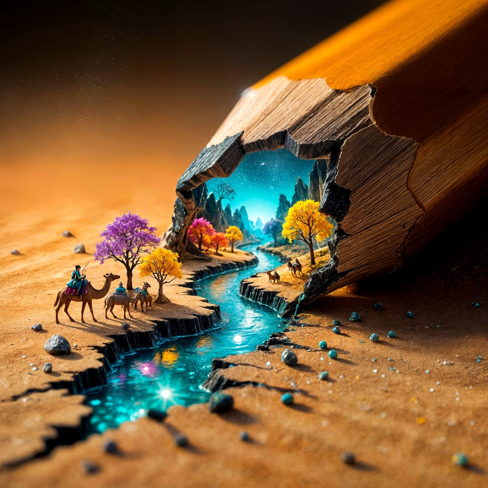 Surreal Miniature World From Broken Pencil, Photorealistic F...