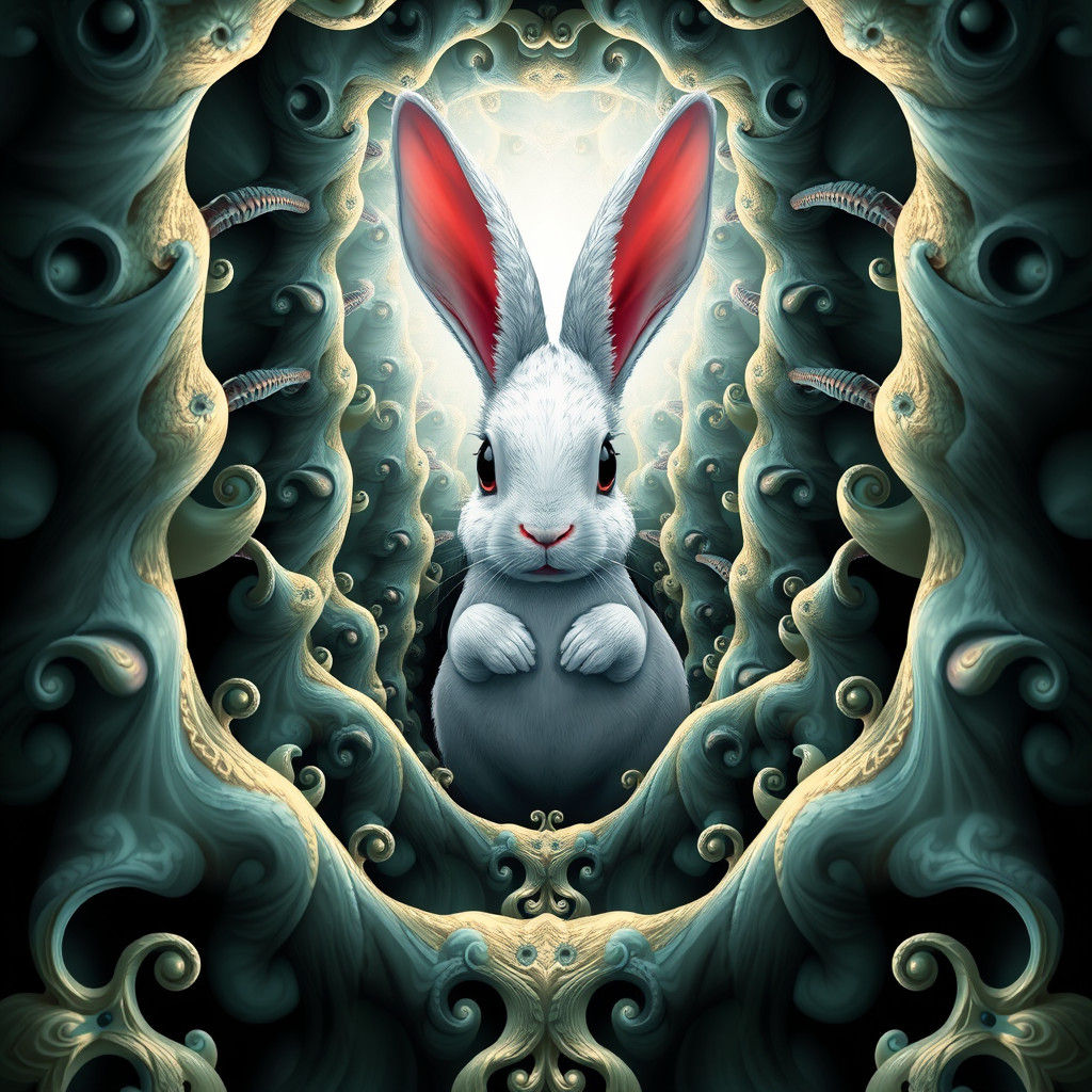 Fractal Rabbit Disappearing Down a Fractal Hole