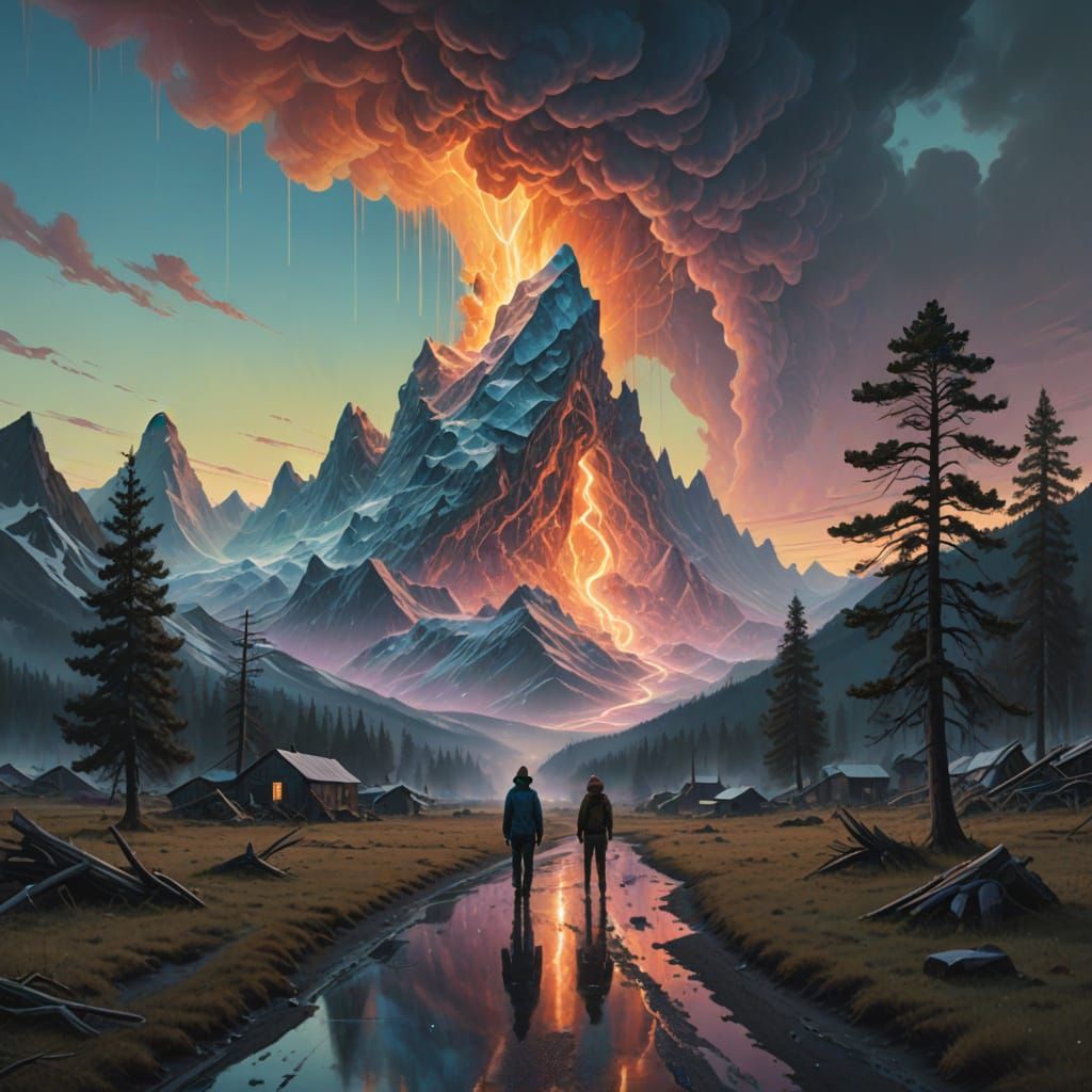 Vibrant, Surrealist Mountains and Woods in Rainbow Crystal G...