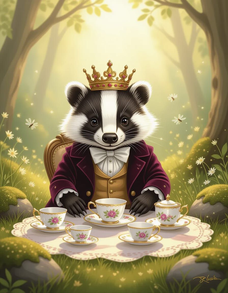 Badger's Enchanted Tea Party in Pastel Hues