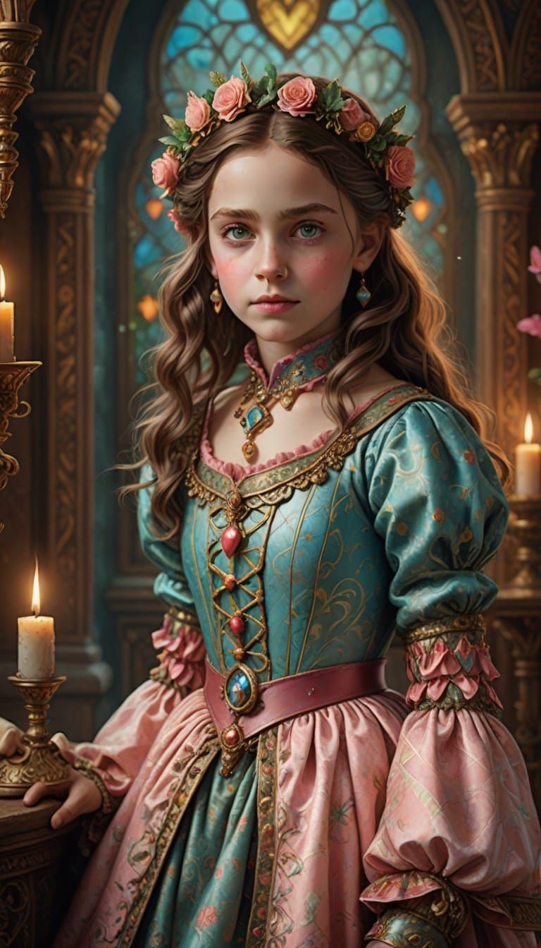 Whimsical Medieval Valentine's Day Portrait in Pastel Hues