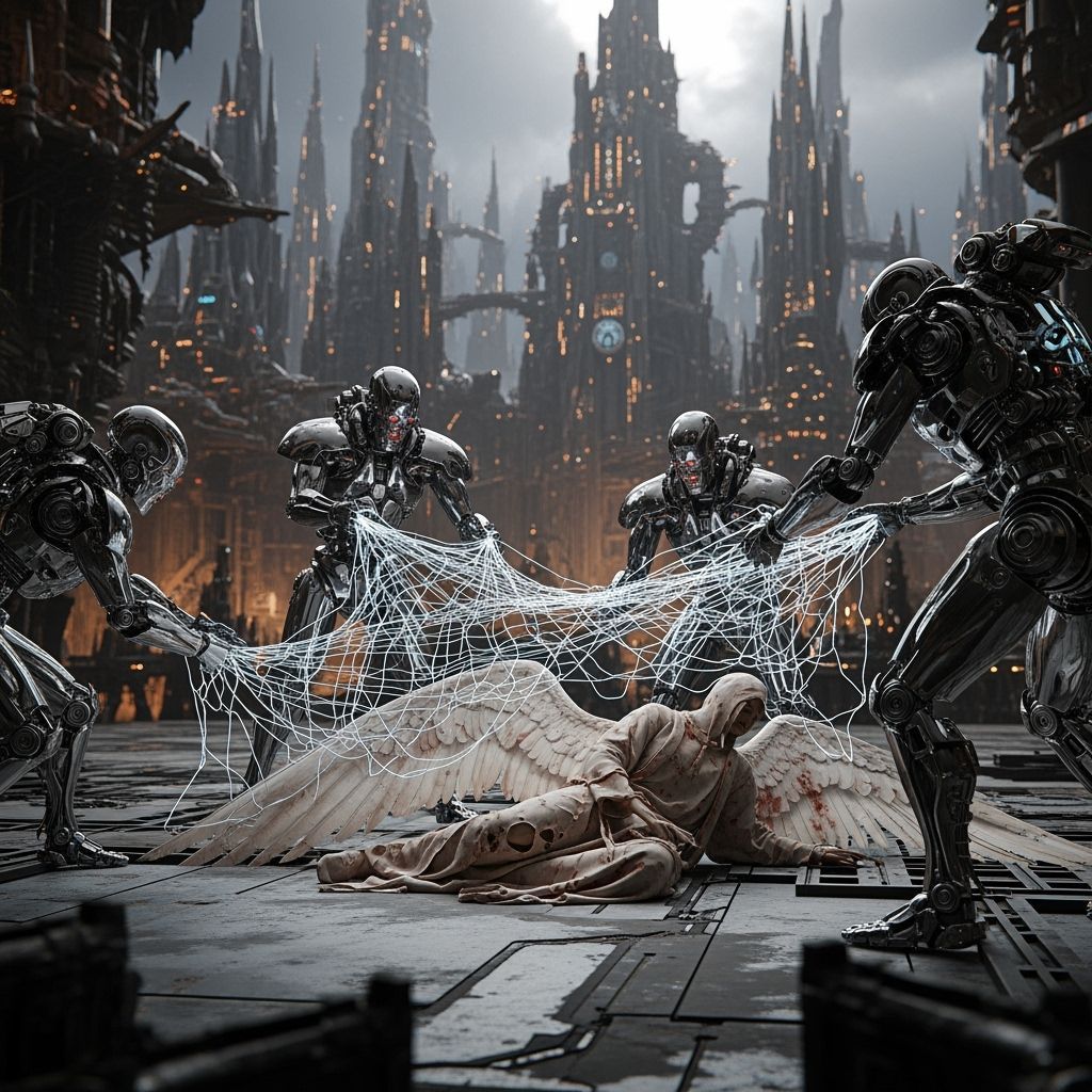 Dystopian Sci-Fi: Robots Capture Fallen Angel