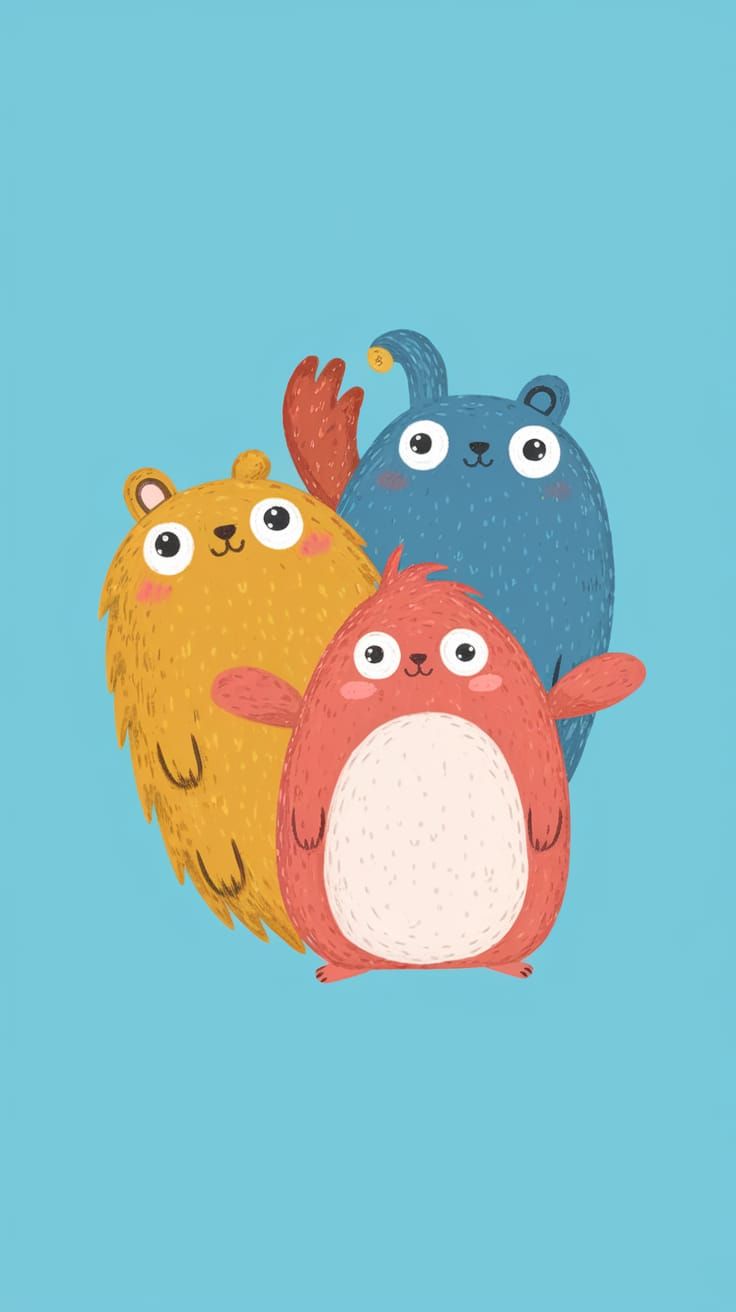 Adorable Blue Creatures in Abstract Art