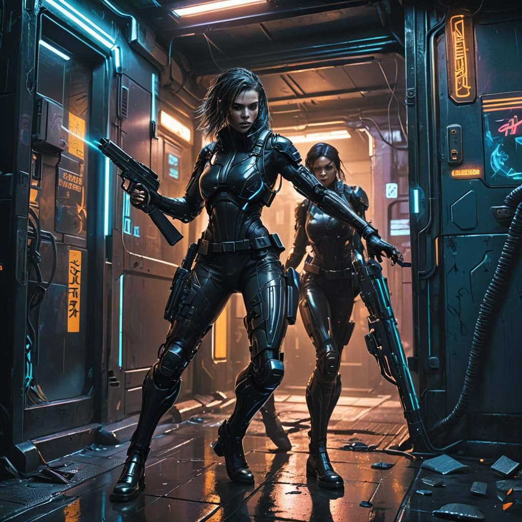 Cyberpunk FBI Agent Kicks Door in Neon City