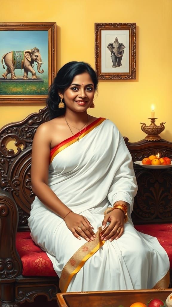 Elegant South Indian Woman in Ravi Varma Style