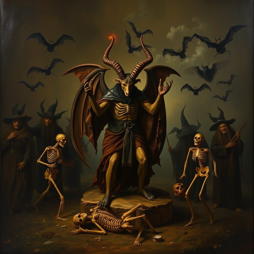 Baphomet Preaching on a Moor in Oil Painting Style