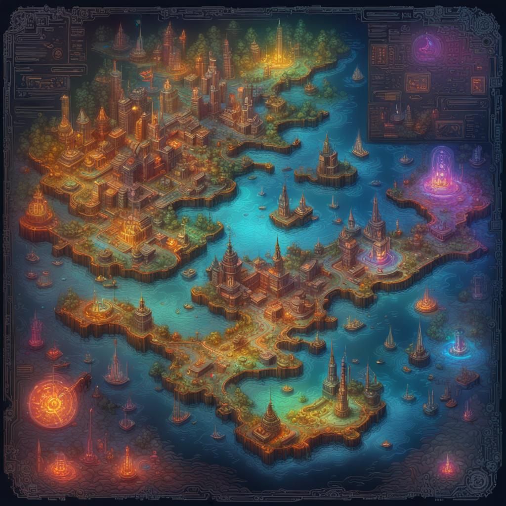 Holographic High Tech Treasure Map in Deep Colors
