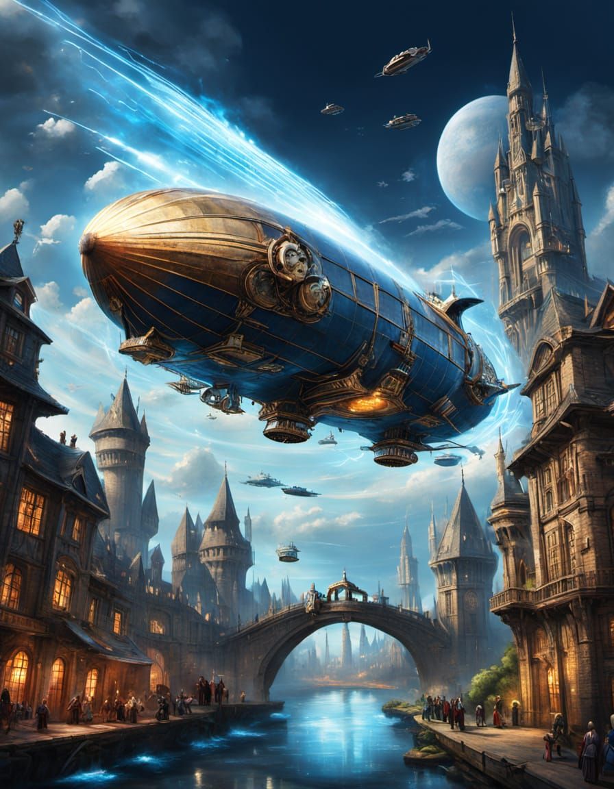 Steampunk Airship Bursts Through Time Vortex