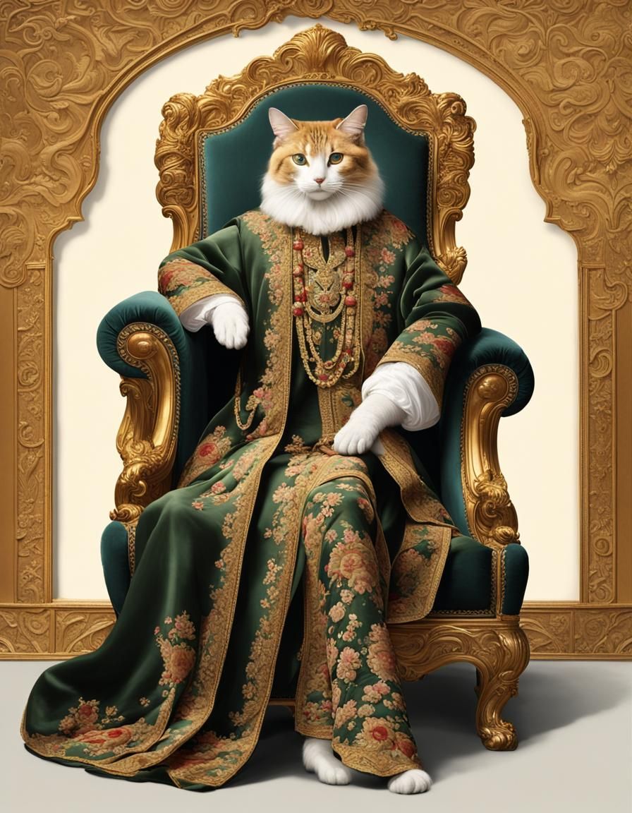 Regal Cat-like Figure in Ornate Golden Frame