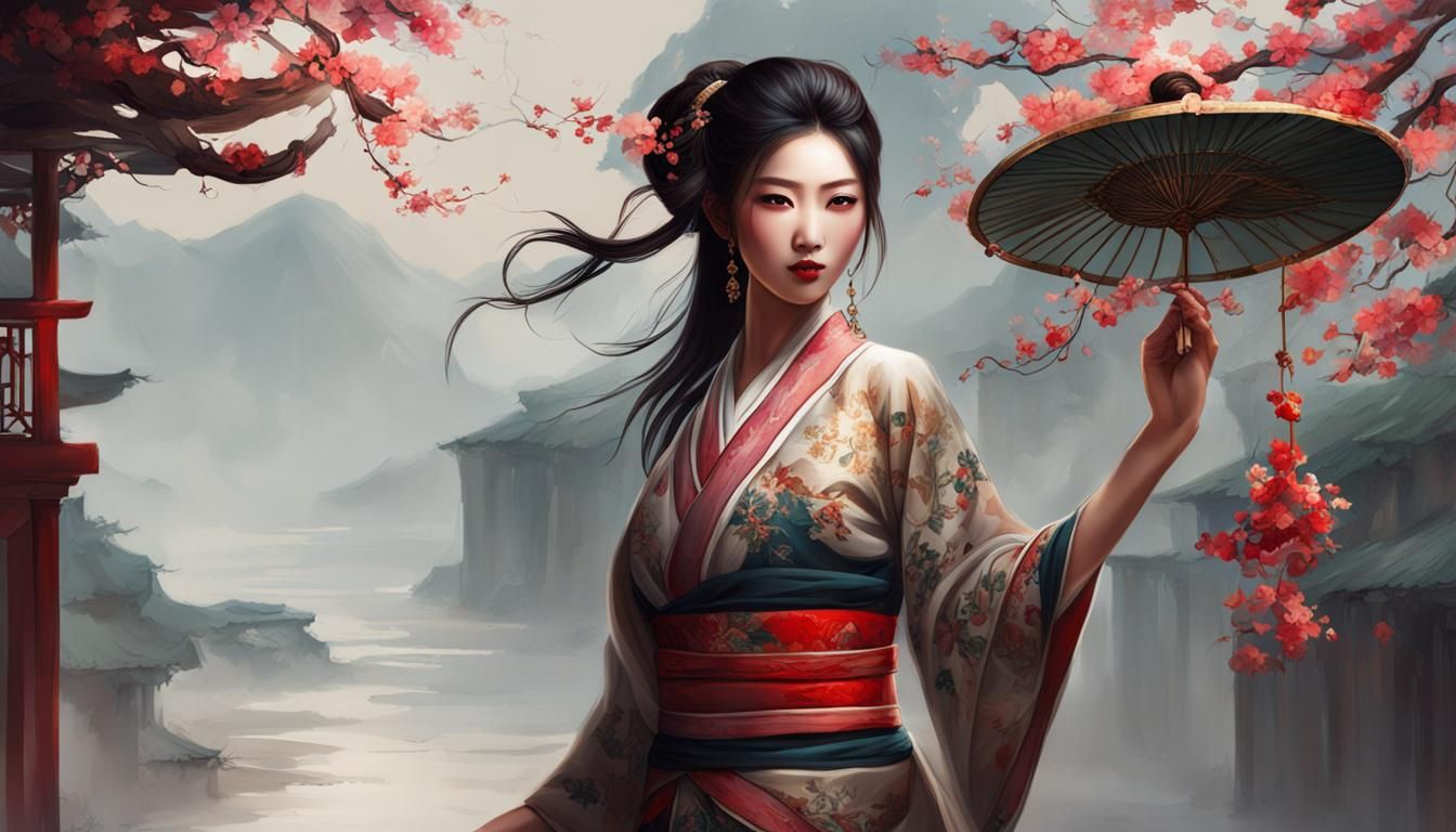 Oriental Female Portrait in Digital Art Style