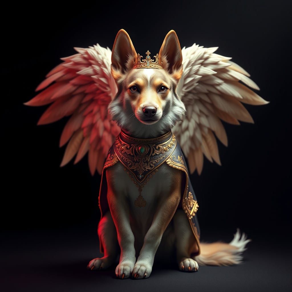 Regal Canine Angel in Golden Attire