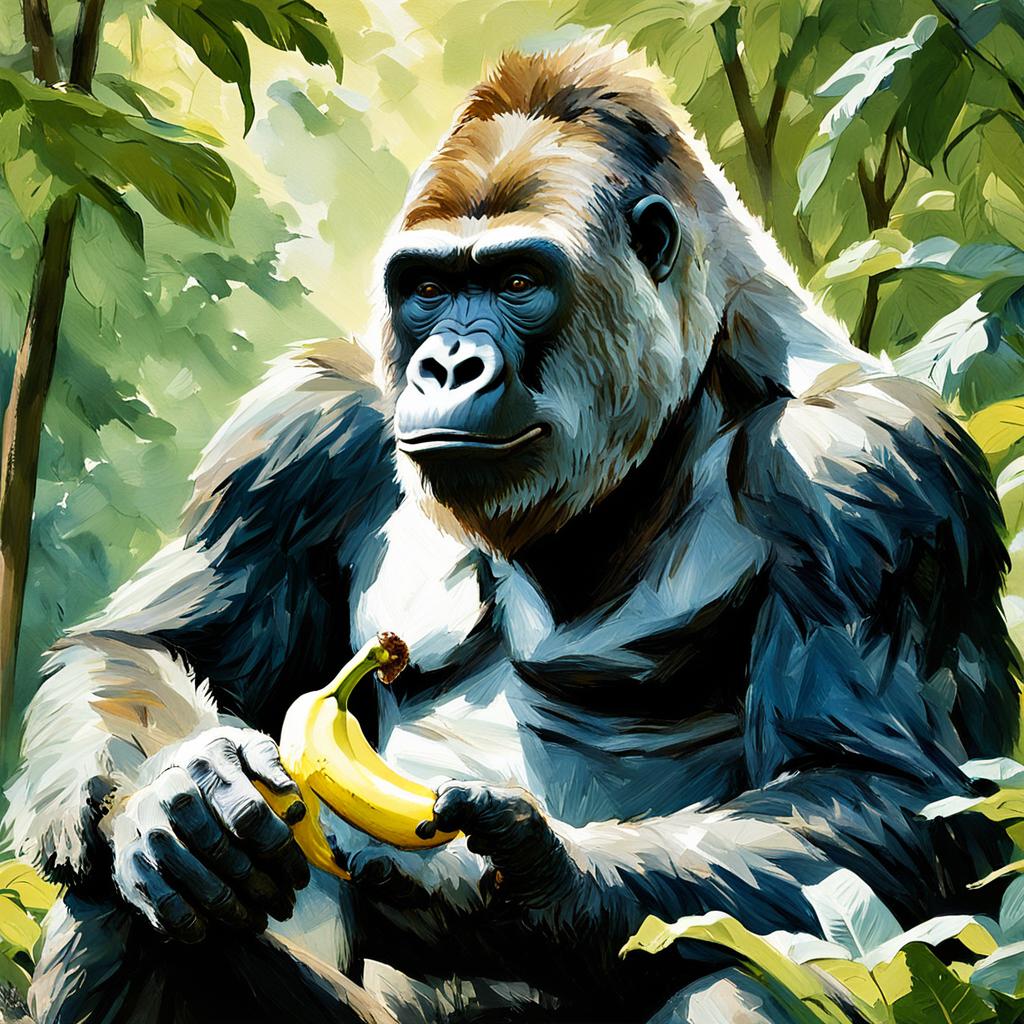 Friendly Gorilla Eating Banana in Central Park