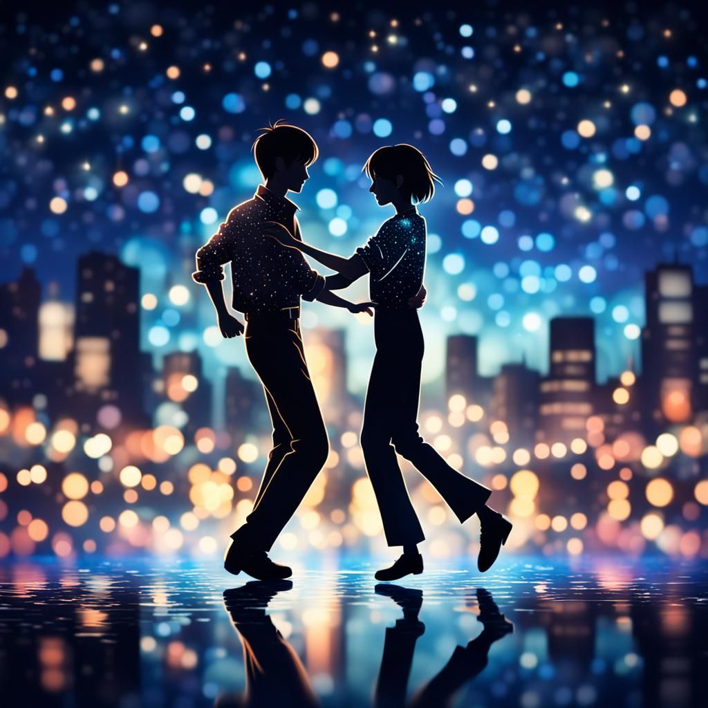 Salsa Dance Silhouette in Shinkai Style