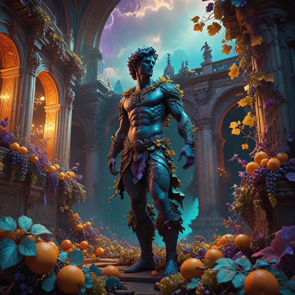 Surreal Divine Palace with Grapevines in Vibrant, Hyper-Real...