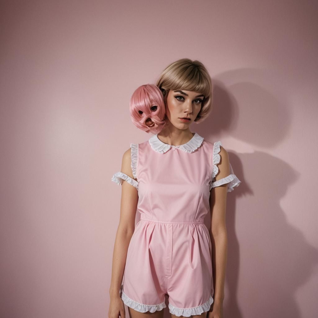 Woman Posing with Young Man in Babydoll Dress