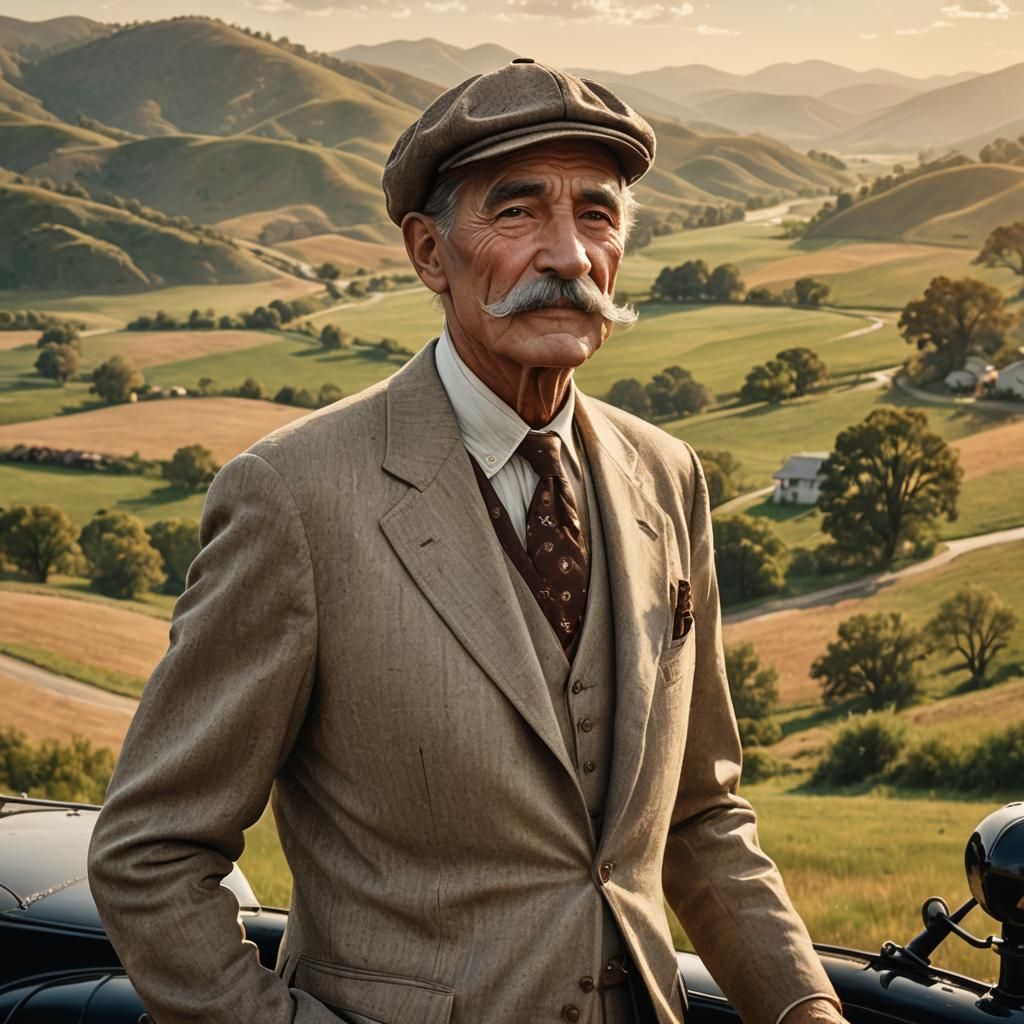 Vintage American Portrait with Newsboy Cap and Suit