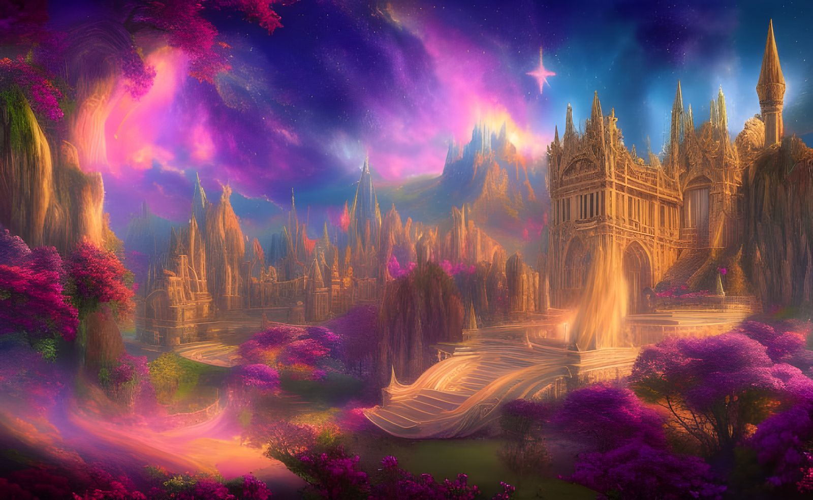 Fantasy Park with Castle in Abstract Cosmic Style