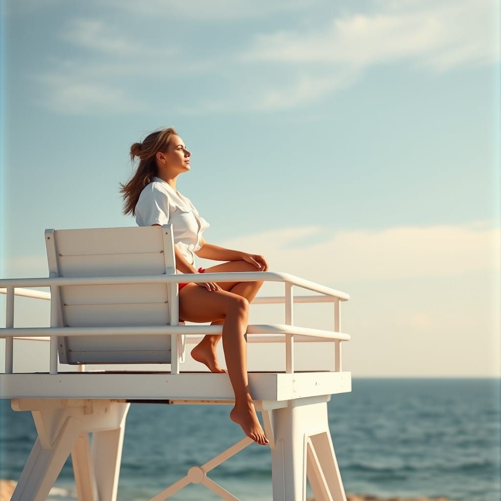 Elegant Lifeguard Tower Scene in Cinematic Style