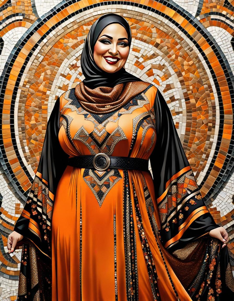 Art Deco Mosaic Portrait of Psychedelic Curvy Woman