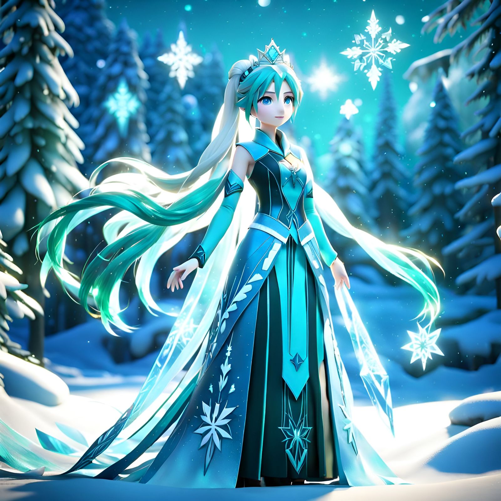 Hatsune Miku and Elsa: Magical Photorealistic Friends