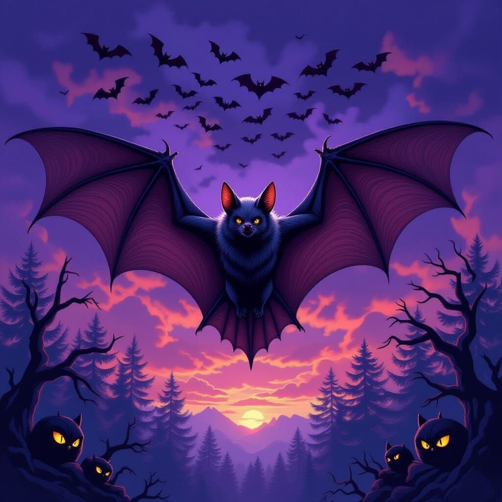 Majestic Hoary Bat Soaring Through Purple Sky