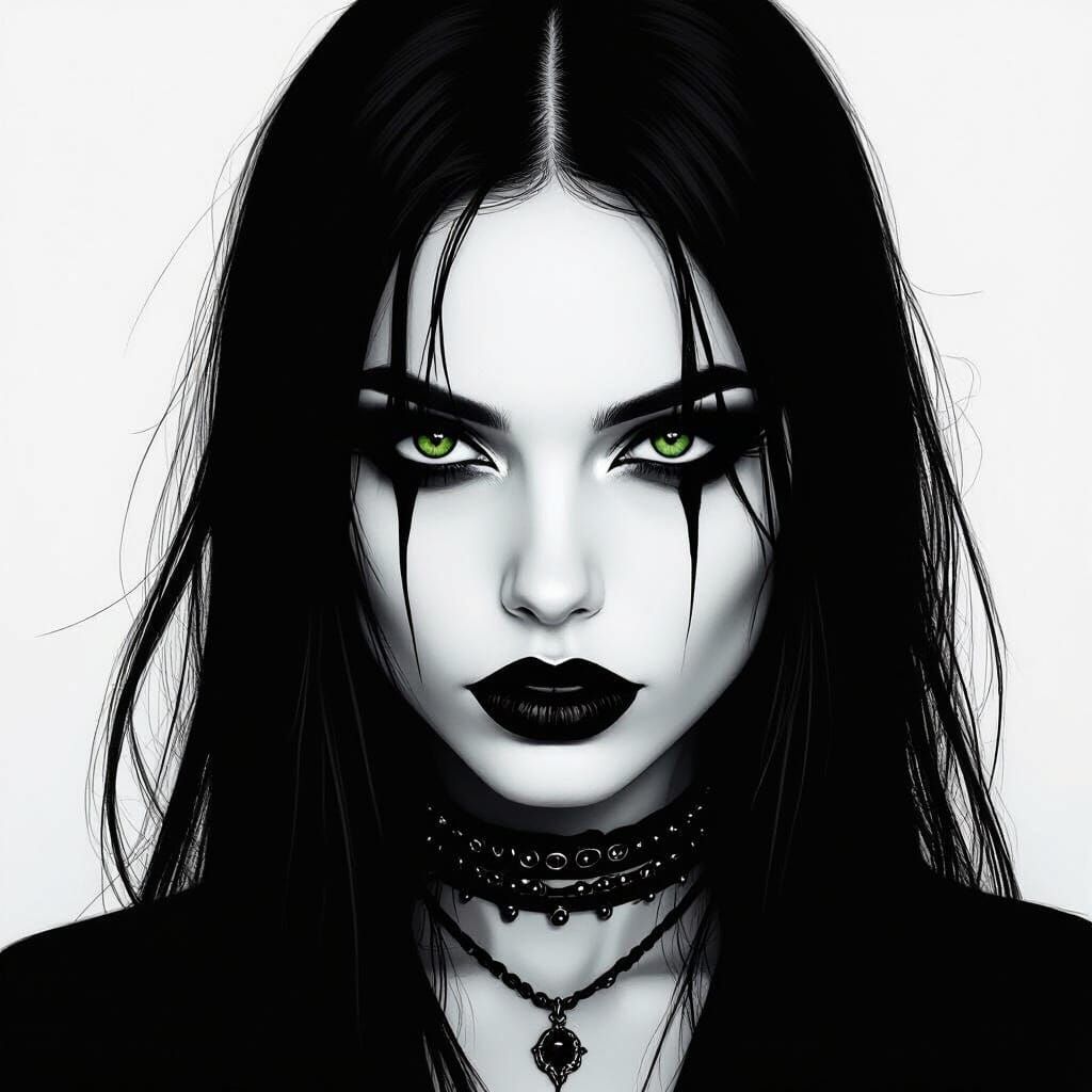 Goth Alt-Rock Girl Portrait in Neo-Expressionist Style