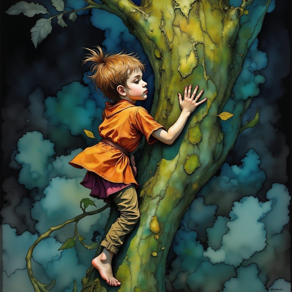 Jack Climbing Beanstalk in Maurice Sendak Style