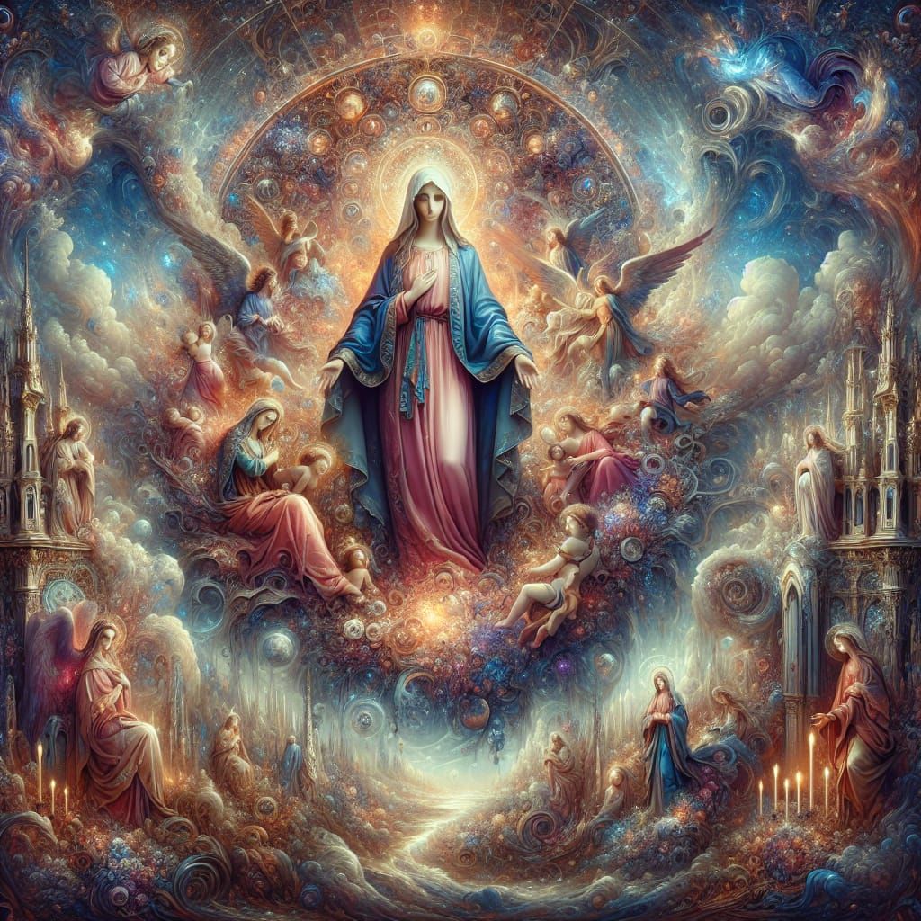 Detailed Matte Painting of Holy Mary in Fantasy Style