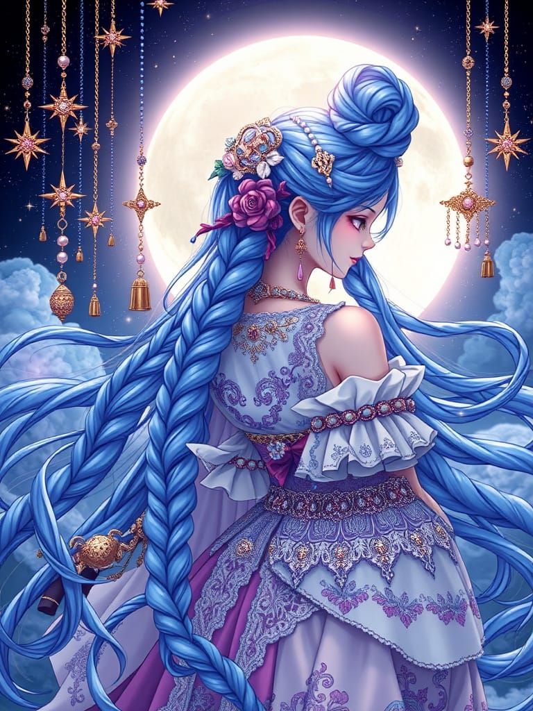 Anime Moon Princess Adventure in Art Nouveau Style