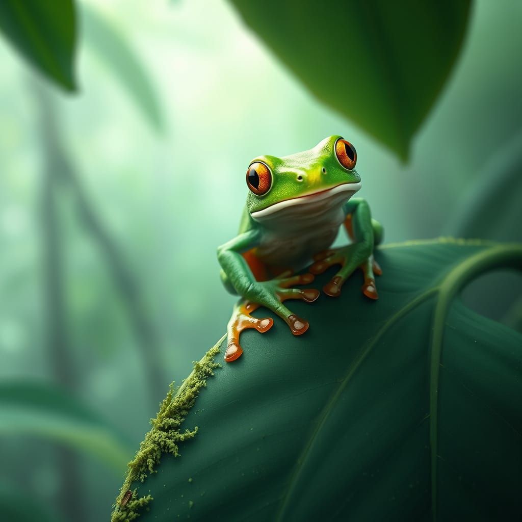 A Hyper-Realistic Emerald Rainforest Frog in Soft Light
