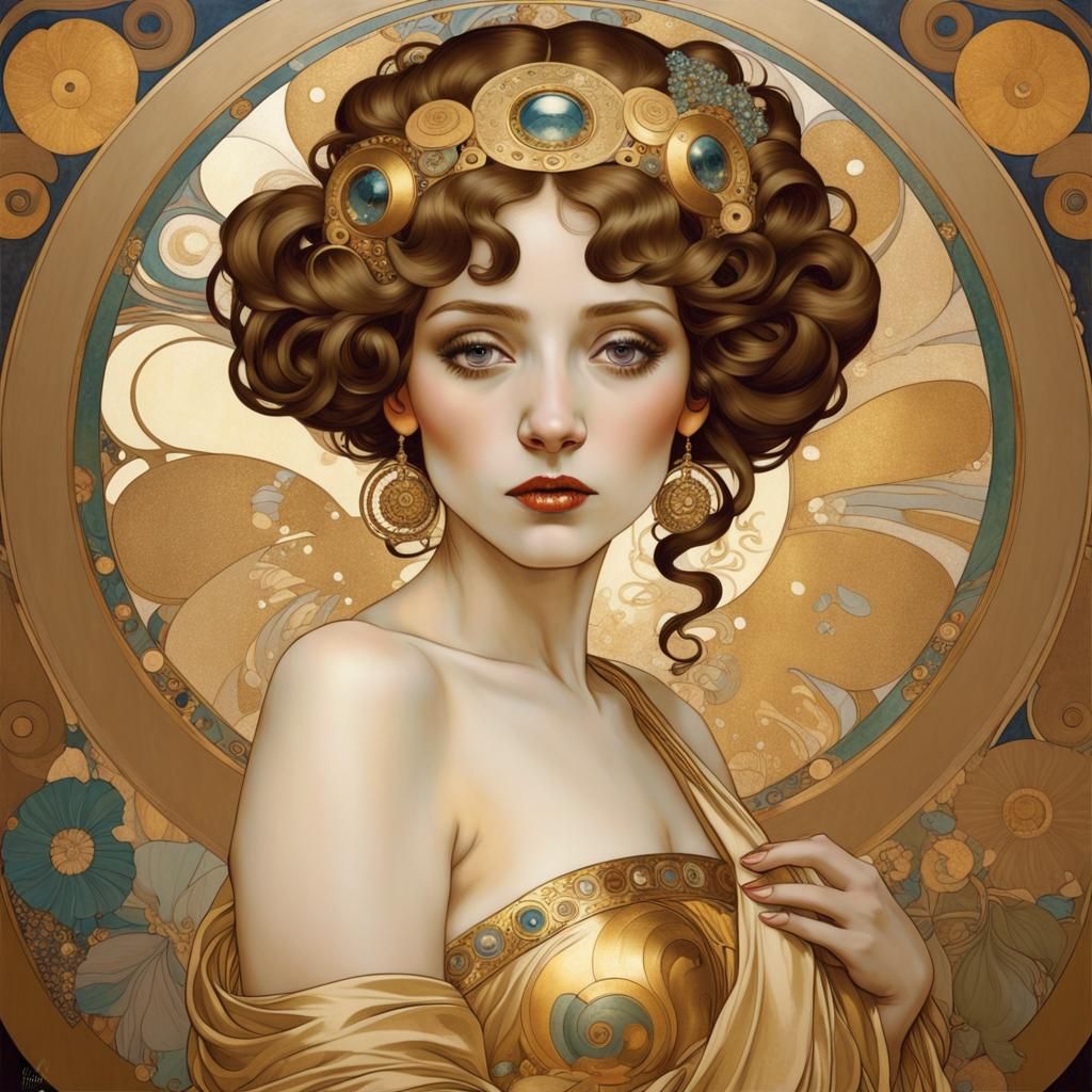 Golden Woman Portrait in Art Nouveau Style