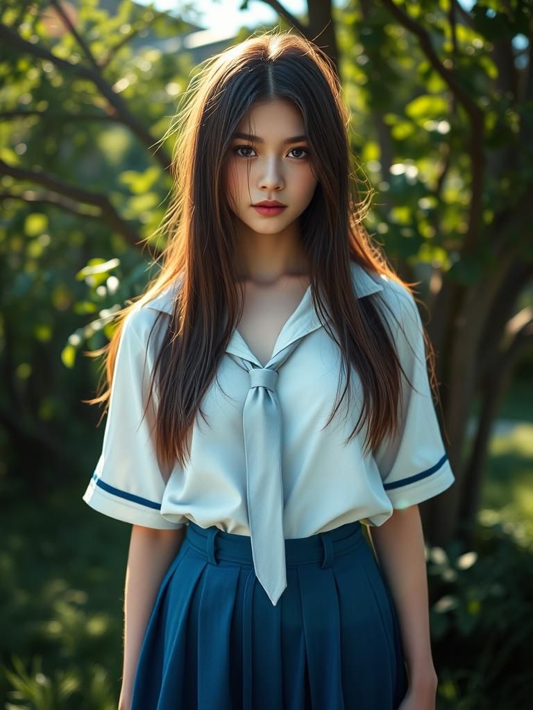 Dramatic Portrait of a Woman in Sunlight, Film Grain Style