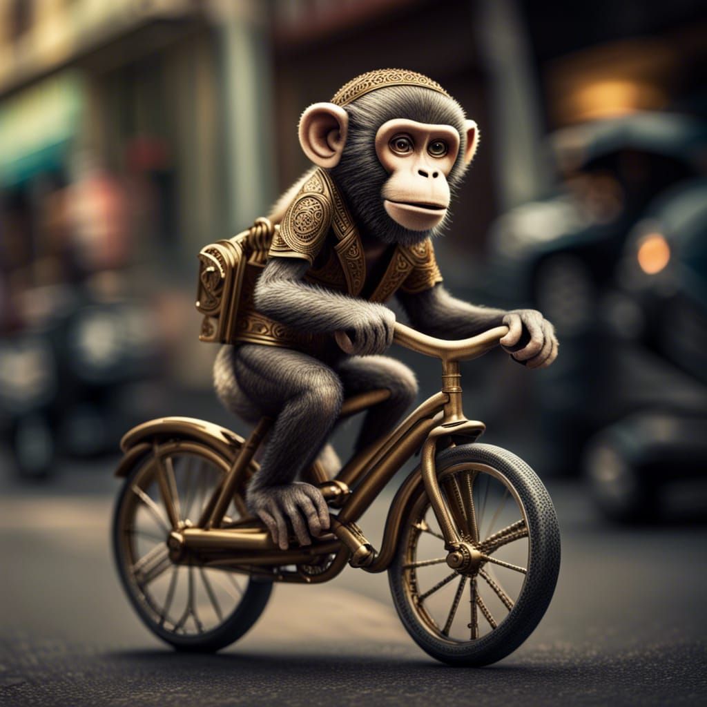 Monkey on Bicycle Playing Trumpet in HDR