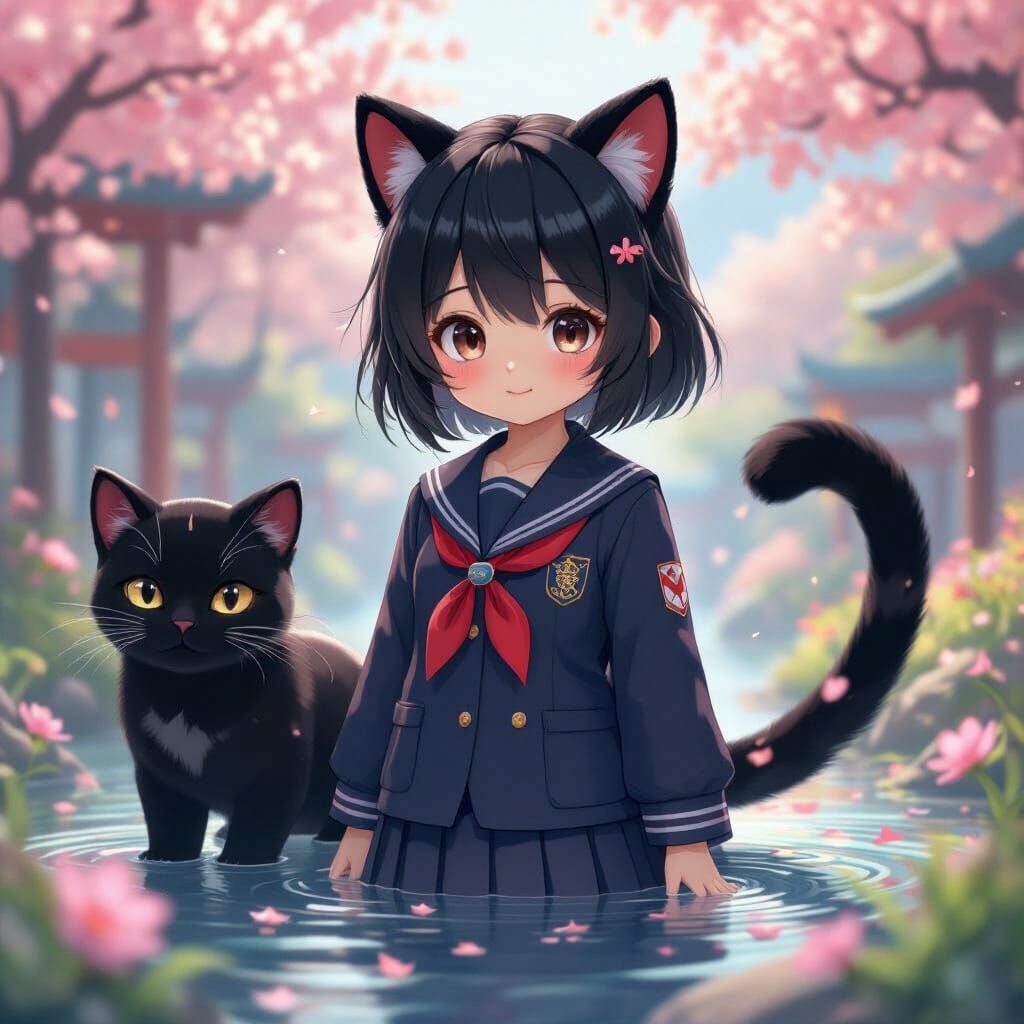 Anime Girl with Jaguar Features in 3D Style