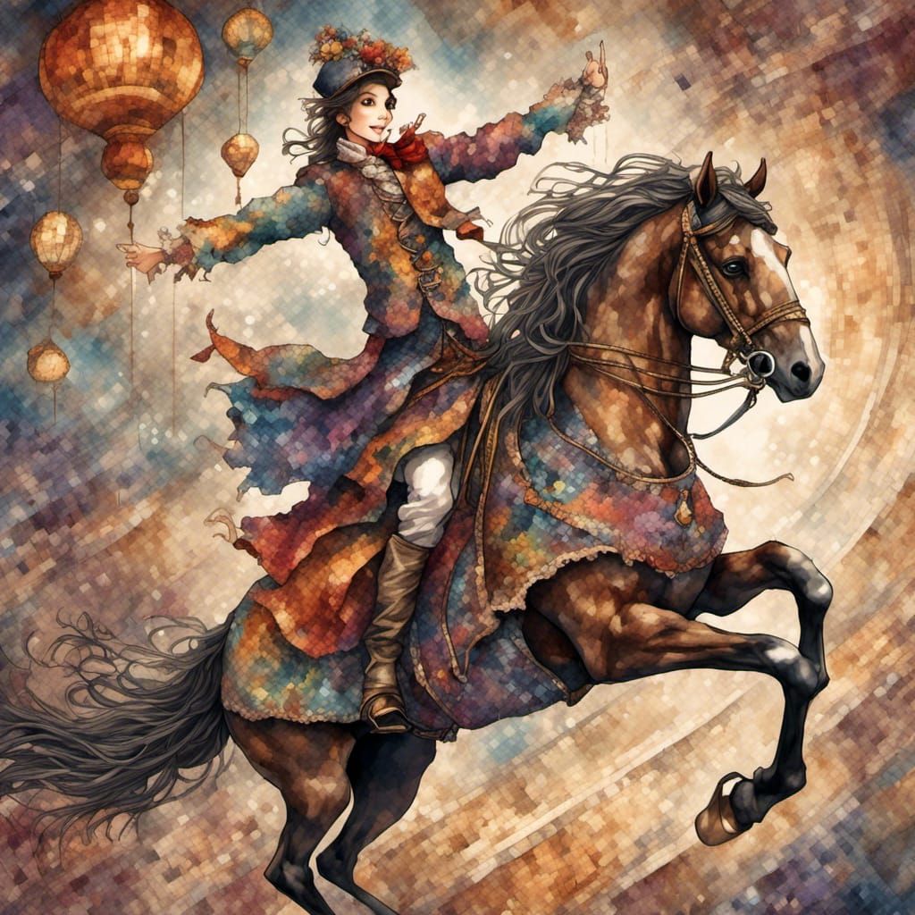 Circus Acrobats on Horseback in Anime Style