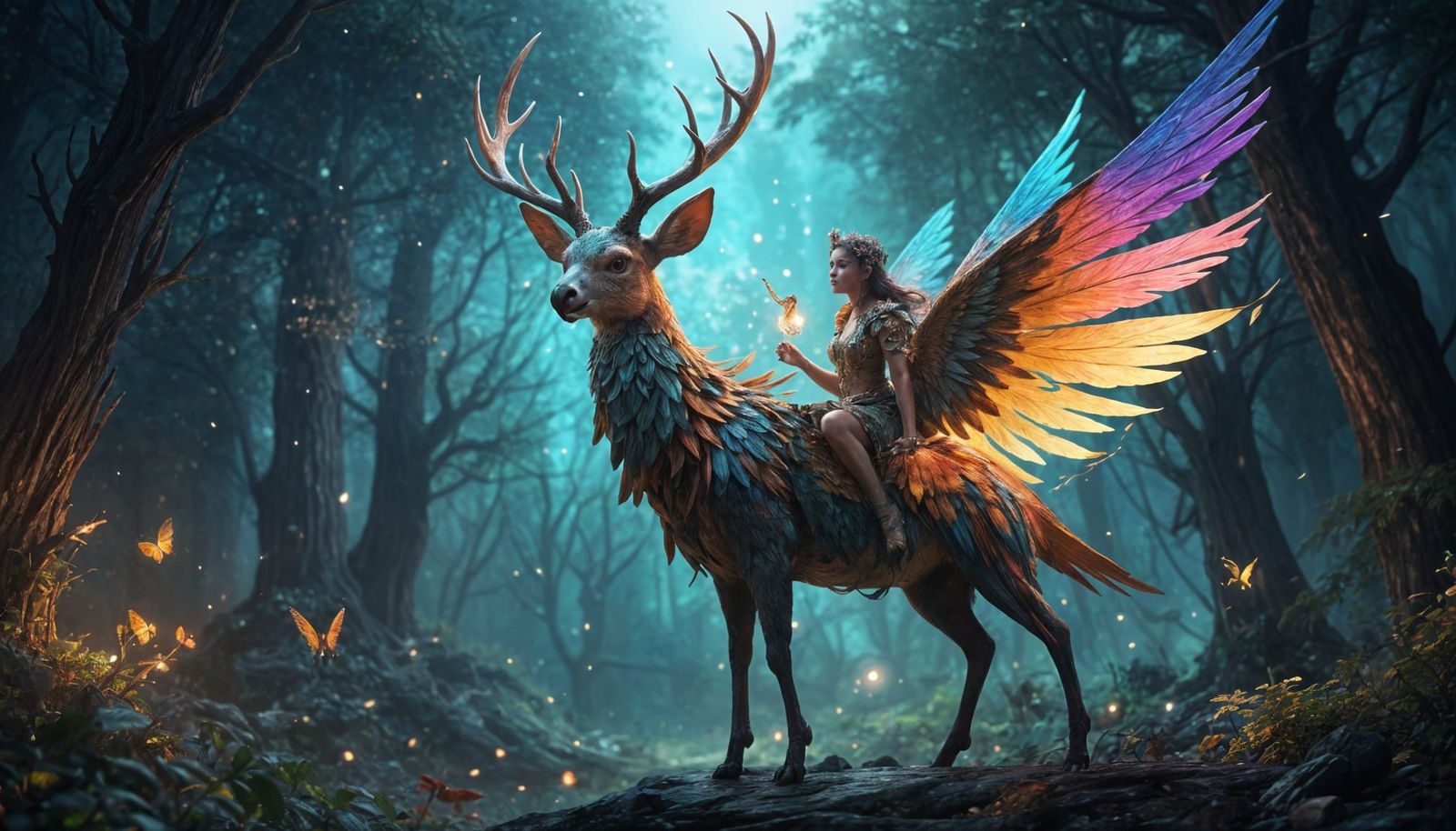 Fantastical Fairy Perched on Stardust Deer