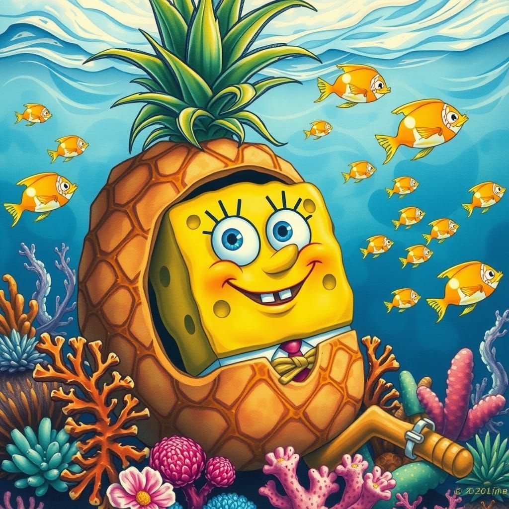 Sponge Character in Surreal Underwater Home