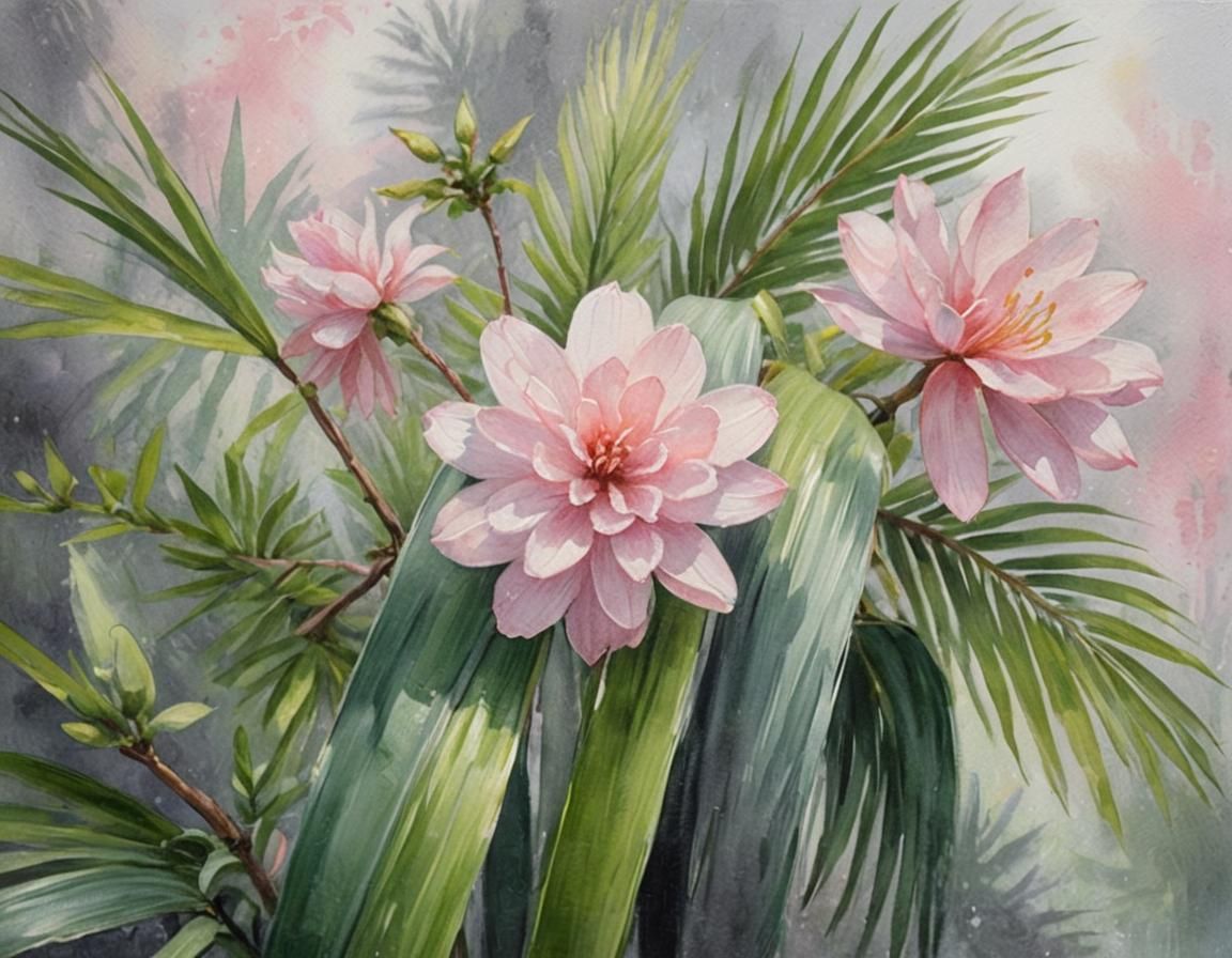 Pink Flower in Hand: Gouache Impressionist Painting