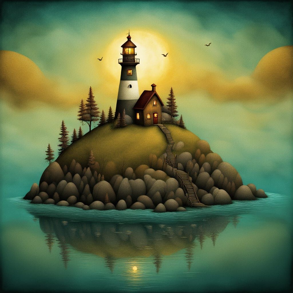 Enchanted Lighthouse Island with Cottages