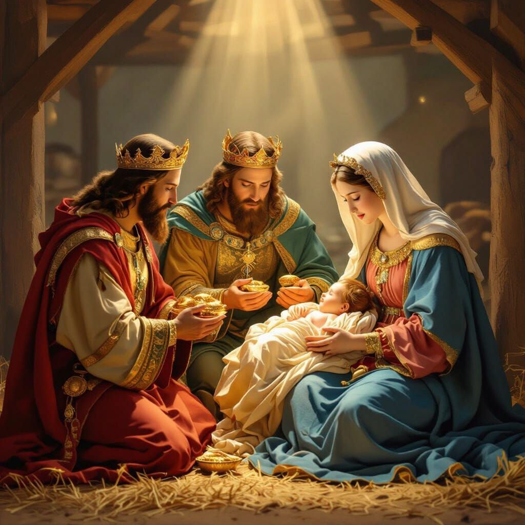 Renaissance Kings Visit Newborn Jesus Animated