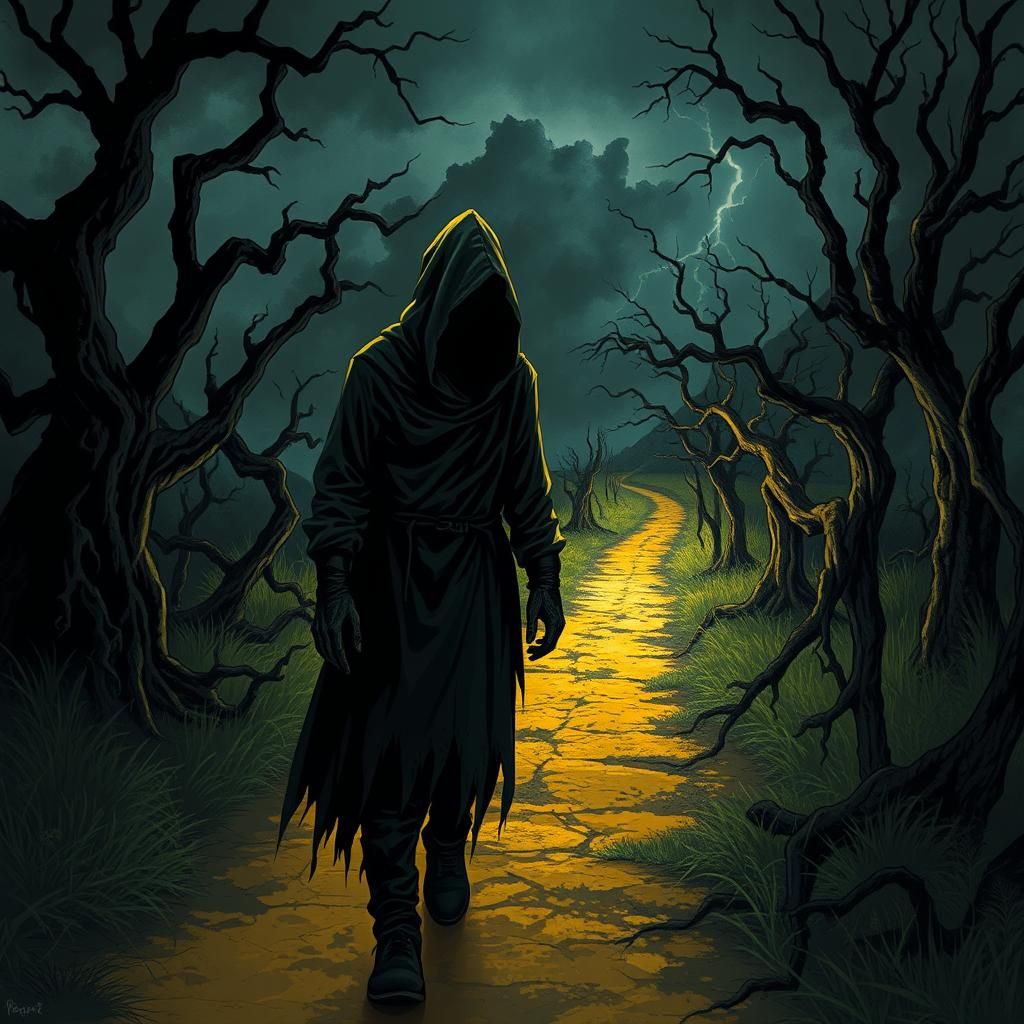 Eerie Figure on Abandoned Yellow Brick Road