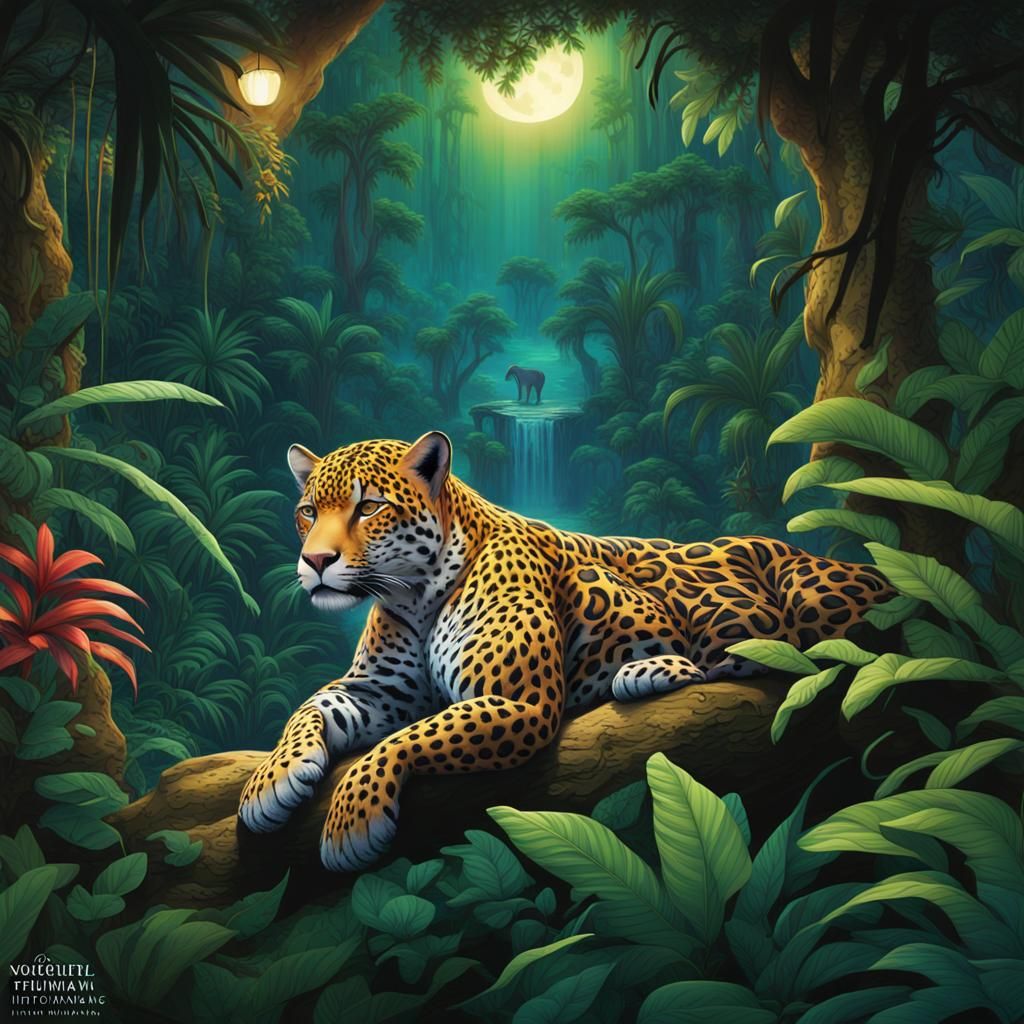 Animated Jungle Wildlife in Luminescent Night Scene