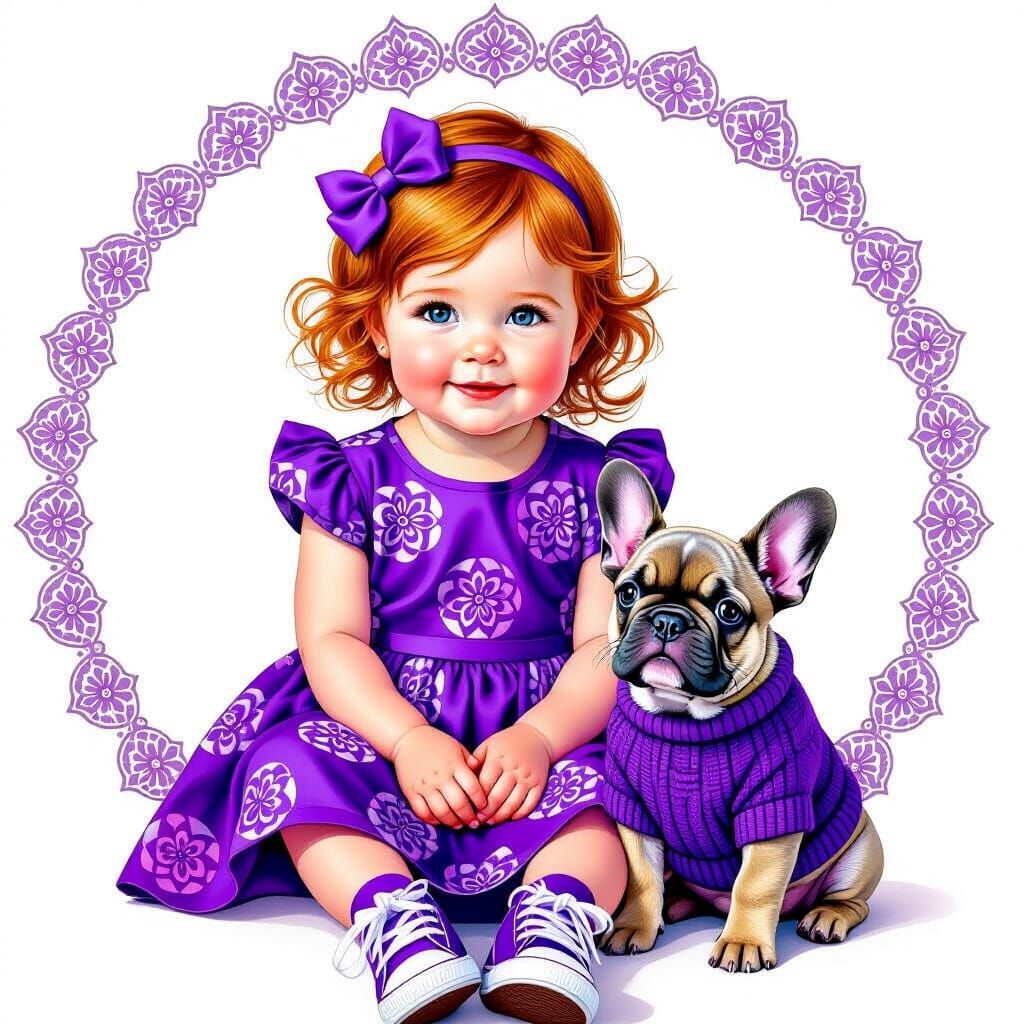Adorable Redhead Girl with Puppy in Zen Circle Attire